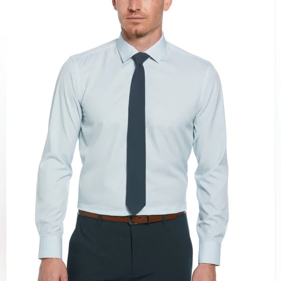 Perry Ellis Slim Fit Blue Checkered Print Long Sleeve Dress Shirt Small (32/33) - Picture 2 of 8